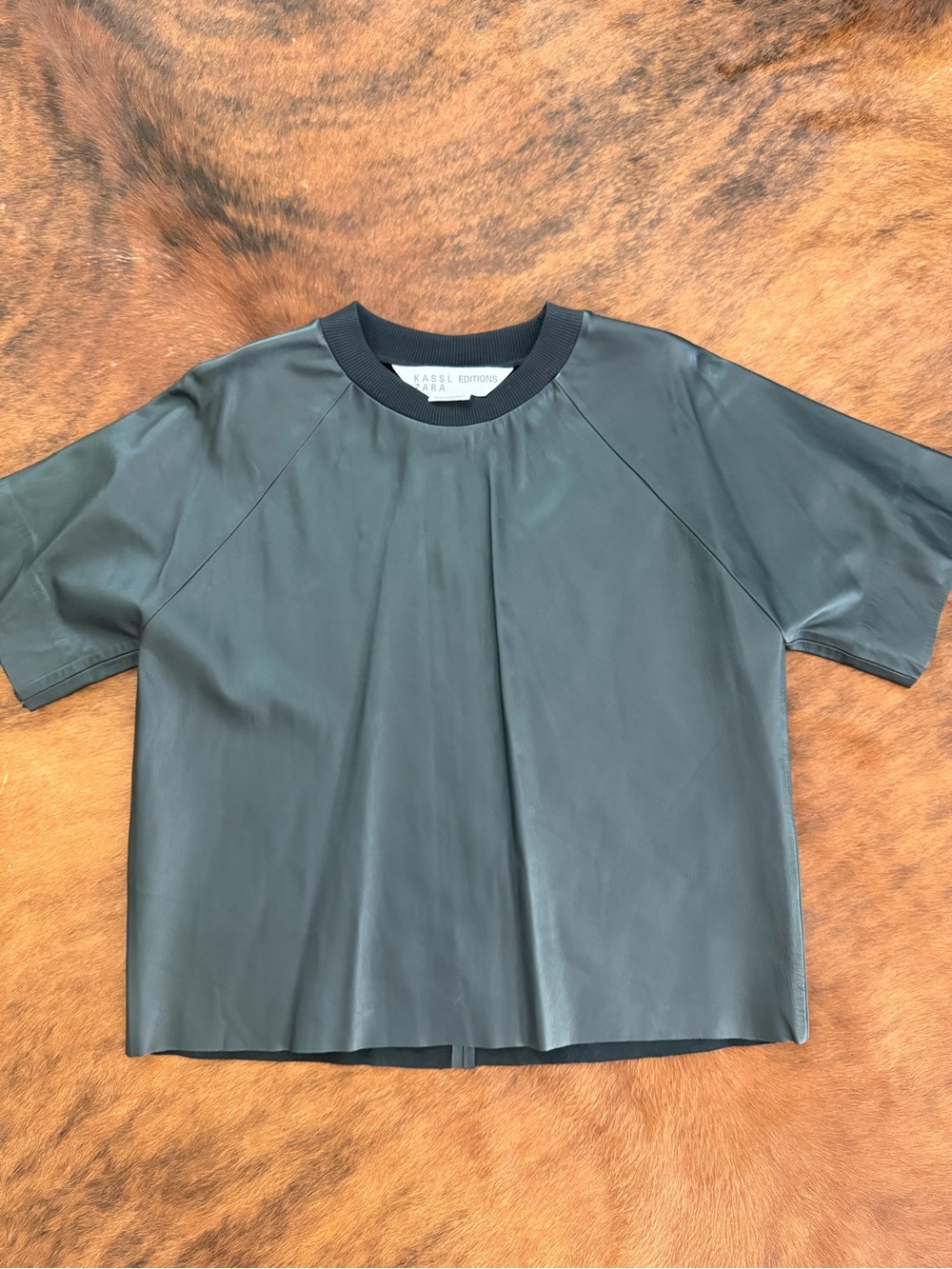 Zara Black Short-Sleeve Sheep Leather Tee